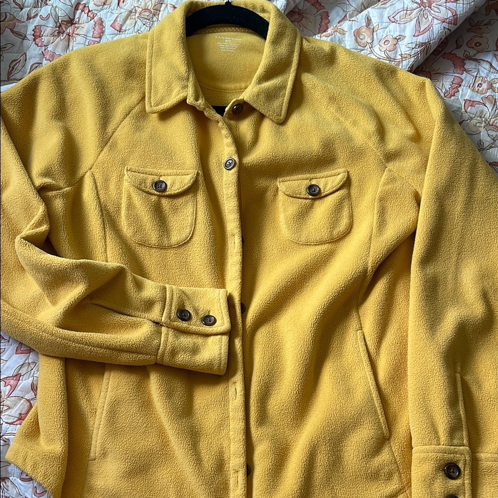 Lands' End Golden Yellow Fleece Button-Front Jacket